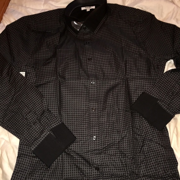 💚❤️ NWT Murano Houndstooth Black Grey Dress Shirt - Picture 5 of 6